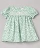 Aomi Jute Woven Half Puffed Sleeves Hearts Printed Dress - Green