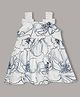 Aomi Cotton Woven Sleeveless Floral Printed Bow Applique Detailed Dress - White & Blue