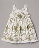Aomi Cotton Woven Sleeveless Floral Printed Bow Applique Detailed Dress - White & Green