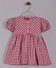 Aomi Woven Half Puffed Sleeves Checked Dress - Red