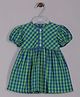Aomi Woven Half Puffed Sleeves Checked Dress - Green