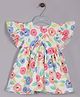 Aomi Blended Woven Frill Sleeves Floral Printed Bow Applique Detailed Dress - Orange