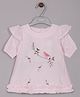Aomi Cotton Woven Half Puffed Sleeves Bird & Leaves Embroidered Dress - Pink