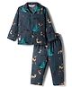 Enfance Core Cotton Blend Woven Full Sleeves Co-Ord Shirt & Pyjama Night-Suit With Christmas Theme - Dark Grey