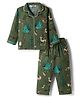 Enfance Core Cotton Blend Woven Full Sleeves Co-Ord Shirt & Pyjama Night-Suit With Christmas Theme - Dark Green