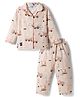 Enfance Core Cotton Blend Woven Full Sleeves Co-Ord Shirt & Pyjama Night-Suit With JCB Print - Orange