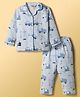 Enfance Core Cotton Blend Woven Full Sleeves Co-Ord Shirt & Pyjama Night-Suit With JCB Print - Blue