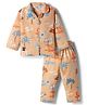 Enfance Core Cotton Blend Woven Full Sleeves Co-Ord Shirt & Pyjama Night-Suit With Coconut Tree Print - Peach