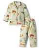Enfance Core Cotton Blend Woven Full Sleeves Co-Ord Shirt & Pyjama Night-Suit With Coconut Tree Print - Light Green