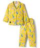 Enfance Core Cotton Blend Woven Full Sleeves Co-Ord Shirt & Pyjama Night-Suit With Fruit Print - Lemon Yellow