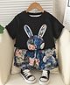 Googo Gaaga Cotton Knit Half Sleeves Bunny Face Applique Detailed Tee & Shorts Set - Black
