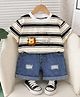 Googo Gaaga Cotton Knit Half Sleeves Striped &  Lion Applique Detailed Tee & Shorts Set - White & Black