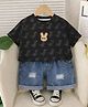 Googo Gaaga Cotton Knit Half Sleeves Dinosaur Printed Tee & Shorts Set - Black