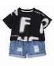 Googo Gaaga Cotton Knit Half Sleeves Typography Printed Tee & Shorts Set - Black