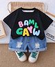 Googo Gaaga Cotton Knit Half Sleeves Typography Puff Printed Tee & Shorts Set - Black