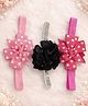 Flaunt Chic Set of 3 Floral & Polka Dots Printed Bow Applique Detailed Headbands - Pink
