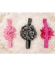 Flaunt Chic Set of 3 Floral & Polka Dots Printed Bow Applique Detailed Headbands - Pink