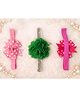 Flaunt Chic Set Of 3 Polka Dots Printed Bow & Floral Applique Detailed Headbands - Pink