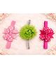 Flaunt Chic Set Of 3 Polka Dots Printed Bow & Floral Applique Detailed Headbands - Pink