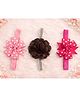 Flaunt Chic Set Of 3 Polka Dots Printed Bow & Floral Applique Detailed Headbands - Pink