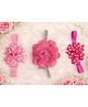 Flaunt Chic Set of 3 Glitter Embellished Floral & Polka Dots Printed Bow Applique Detailed Headbands - Pink
