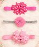 Flaunt Chic Set of 3 Pearls & Stone Embellished Floral & Polka Dots Printed Bow Applique Detailed Headbands - Pink