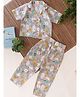 Qvink Cotton Woven Half Sleeves Floral & Bird Printed Coordinating Shirt & Pants Set - Grey