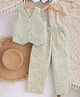 Qvink Cotton Woven Sleeveless Leaf Printed Coordinating Top & Pants Set - Green