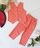 Qvink Cotton Woven Sleeveless Polka Dots Printed Coordinating Top & Pants Set - Orange