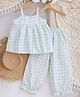 Qvink Cotton Woven Sleeveless Checked Coordinating Top & Pants Set - Green