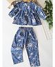 Qvink Cotton Woven Full Sleeves Floral Printed Coordinating Top & Pants Set - Blue