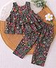 Qvink Cotton Woven Sleeveless Floral Printed Coordinating Top & Pants Set - Multi Colour