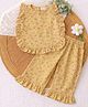 Qvink Cotton Woven Sleeveless Floral Printed Frill Detailed Coordinating Top & Pants Set - Yellow