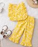 Qvink Cotton Woven Sleeveless Floral Printed Frill Detailed Coordinating Top & Pants Set - Yellow