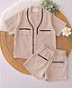 Qvink Cotton Woven Half Sleeves Lace Embellished Shirt & Shorts Set - Beige
