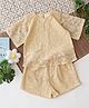 Qvink Cotton Woven Half Sleeves Floral Embroidered Top & Shorts Set - Cream