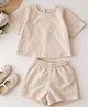 Qvink Cotton Woven Half Sleeves Floral Embroidered Coordinating Top & Shorts Set - Off White