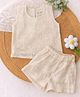 Qvink Cotton Woven Sleeveless Palm Tree Embroidered Top & Shorts Set - Off White