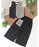 Qvink Cotton Woven Sleeveless Crochet Embroidered Top & Pants Set - Black