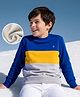Pine Kids Cotton Knit Sweatshirt with Full Sleeves and Color Block Pattern - Navy Blue