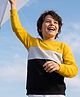 Pine Kids Cotton Knit Sweatshirt with Full Sleeves and Color Block Pattern - Yellow