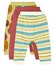 MINI KLUB Cotton Knit Pack Of 3  Striped & Smiley Printed Pants  - Yellow Maroon & Green