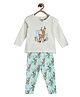 MINI KLUB Cotton Knit Full Sleeves Deer Printed Top & Pant Set - White & Mint Blue