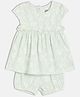 MINI KLUB Cotton Knit Half Sleeves Floral Printed Dress With Bloomer - Green