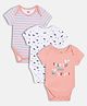 MINI KLUB Cotton Knit Pack Of 3 Half Sleeves Striped Nautical Theme & Typography Printed Onesies - White & Pink