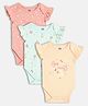 MINI KLUB Cotton Knit Pack Of 3 Half Sleeves Floral & Best Friend Text Printed Onesies - Pink Blue & Peach