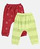 MINI KLUB Cotton Knit Pack Of 2  Abstract & Animal Printed Pants - Red & Lime Green