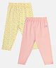 MINI KLUB Cotton Knit Pack Of 2  Polka Dots & Bright Little Star Text Printed Leggings - Yellow & Peach