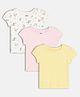 MINI KLUB Cotton Knit Pack Of 3 Half Sleeves Polka Dots & Bunnies Printed Tops - White Yellow & Pink