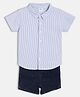 MINI KLUB Cotton Knit Half Sleeves Striped Shirt & Shorts Set - White & Blue
